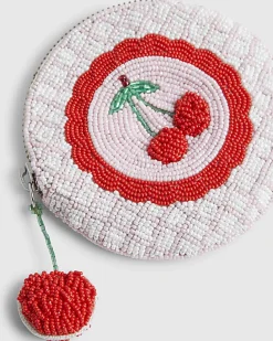 Pink Beaded Cherry Circle Purse