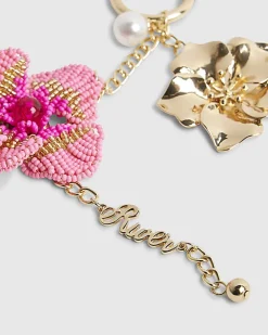 Pink Beaded Flower Charm