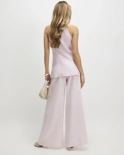Pink Belted Wide Leg Trousers