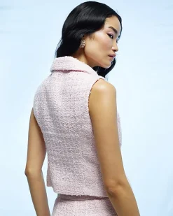 Pink Boucle Collared Sleeveless Waistcoat