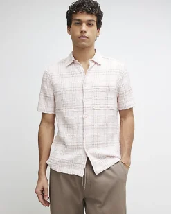 Pink Boxy Fit Textured Check Shirt