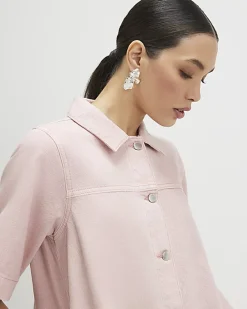 Pink Button Through Denim Dress