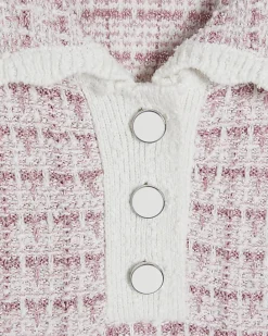 Pink Button Up Boucle Collared Top