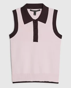 Pink Colour Block Knitted Polo Top