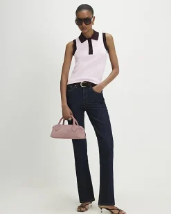 Pink Colour Block Knitted Polo Top