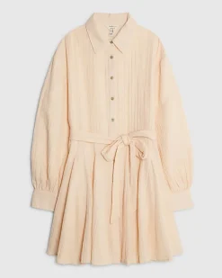 Pink Cotton Belted Mini Shirt Dress