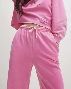 Pink Cotton Blend Burnout Cuffed Joggers