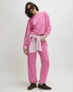 Pink Cotton Blend Burnout Sweatshirt