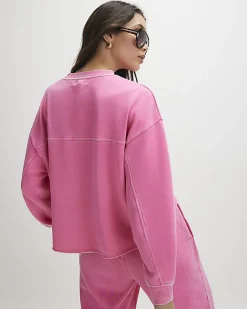 Pink Cotton Blend Burnout Sweatshirt