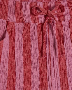 Pink Cotton Blend Striped Textured Shorts