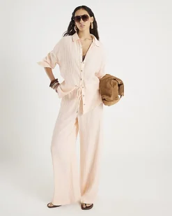 Pink Cotton Crinkle Long Sleeve Shirt