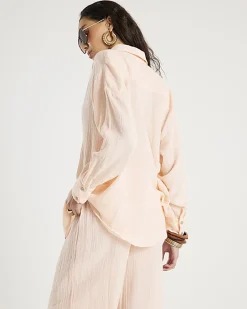 Pink Cotton Crinkle Long Sleeve Shirt