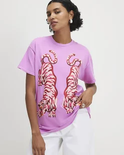 Pink Cotton Tiger Print T-Shirt