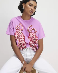 Pink Cotton Tiger Print T-Shirt