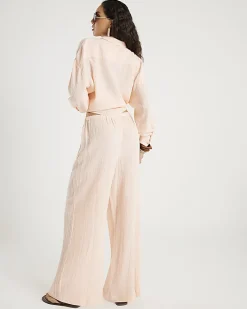 Pink Crinkle Drawstring Wide Leg Trousers