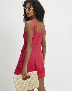 Pink Crochet Embroidered Mini Dress