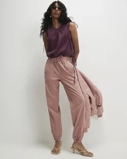 Pink Denim Elasticated Waist Joggers