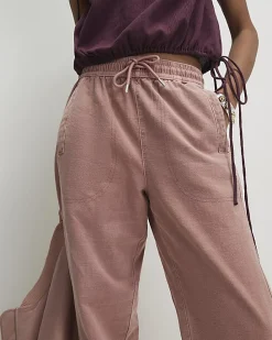 Pink Denim Elasticated Waist Joggers