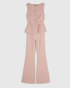 Pink Diamante Button Jumpsuit