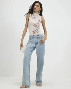 Pink Embellished Knitted Vest Top