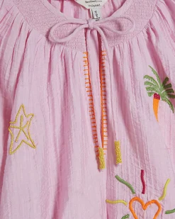 Pink Embroidered Conversational Print Shirt
