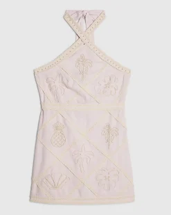 Pink Embroidered Halter Neck Mini Dress