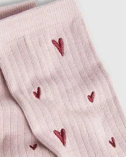 Pink Embroidered Heart Socks