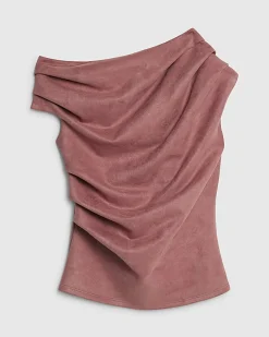Pink Faux Suede Sleeveless Drape Top