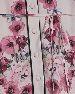 Pink Floral Long Sleeve Mini Shirt Dress