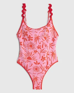 Pink floral printed swimsuit