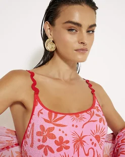 Pink floral printed swimsuit
