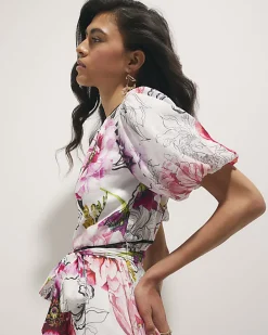 Pink Floral Puff Sleeve Mini Dress