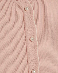 Pink Frill Trim Ribbed Knitted Top