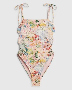 Pink Graphic Print Tie Strap Swimsuit