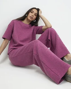 Pink Jacquard Wide Leg Trousers