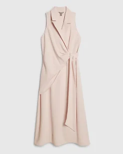 Pink Knot Front Wrap Midi Dress
