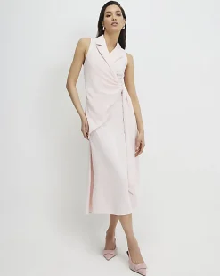 Pink Knot Front Wrap Midi Dress