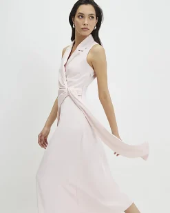 Pink Knot Front Wrap Midi Dress