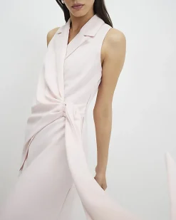 Pink Knot Front Wrap Midi Dress