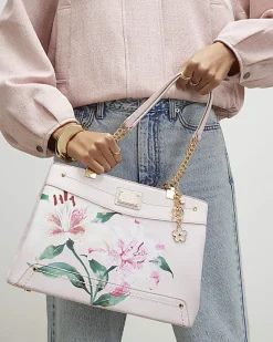 Pink Lilies Floral Chain Handle Tote Bag
