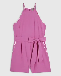 Pink Linen Blend Scallop Trim Playsuit