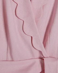 Pink Linen Blend Scallop Trim Jumpsuit