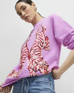 Pink Long Sleeve Tiger Sweatshirt