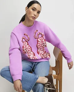 Pink Long Sleeve Tiger Sweatshirt