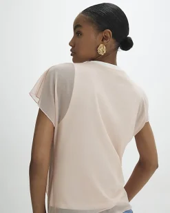 Pink Mesh Twisted Drape Top