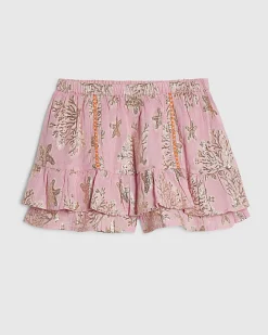 Pink Metallic Coral Print Mini Skirt