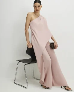 Pink One Shoulder Overlay Jumpsuit