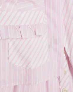 Pink Oversized Collar Striped Pyjama Set