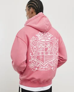 Pink Oversized Fit Members Club Crest Hoodie
