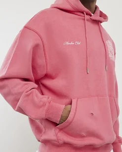 Pink Oversized Fit Members Club Crest Hoodie